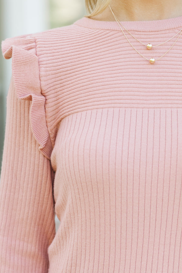 Reach Out French Rose Pink Ruffled Sweater