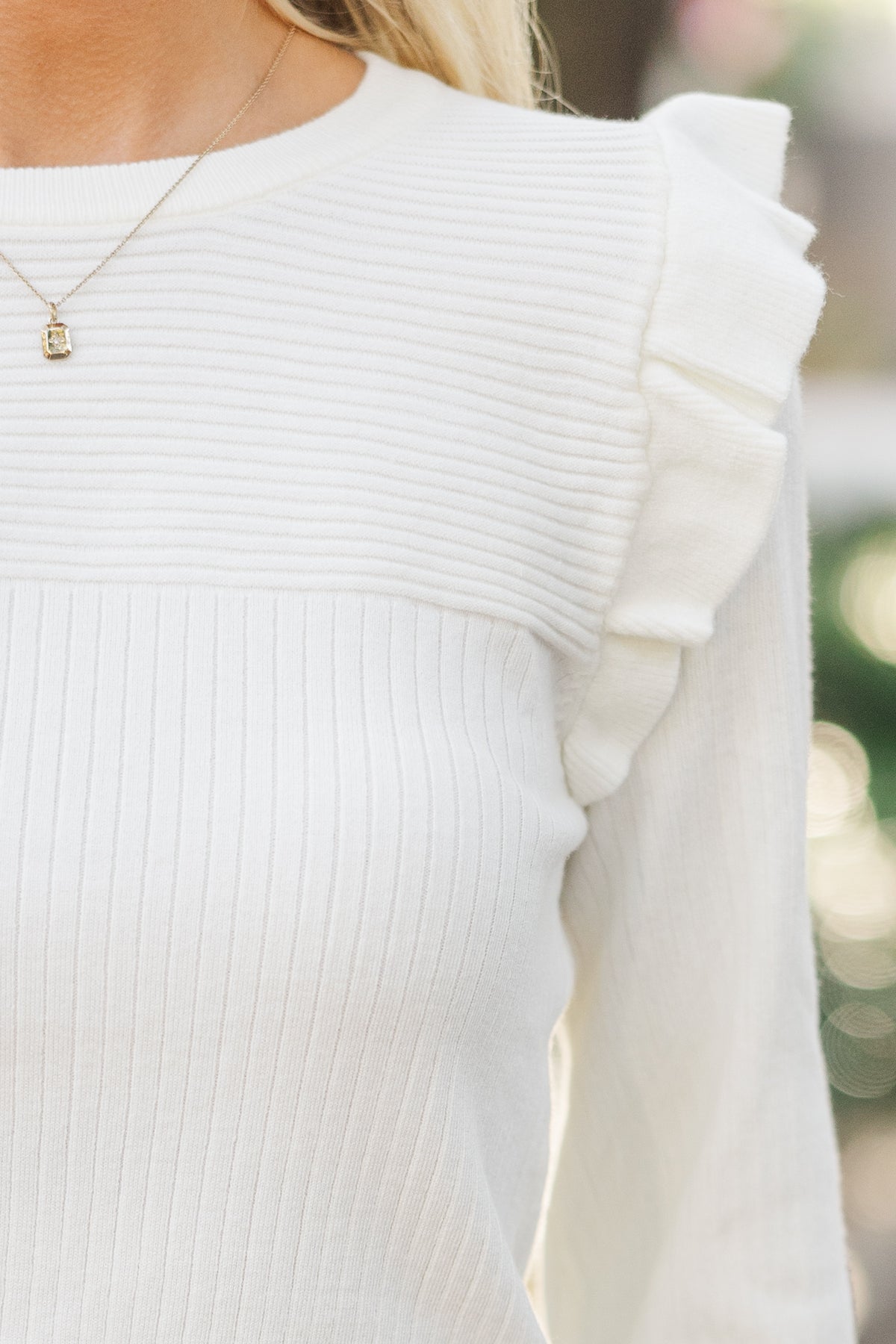 Reach Out Cream White Ruffled Sweater - Feminine Women's Sweaters ...