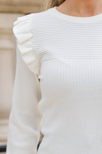 Reach Out Cream White Ruffled Sweater