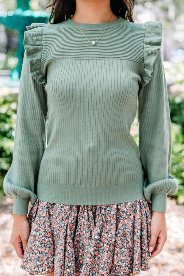 Reach Out Olive Green Ruffled Sweater