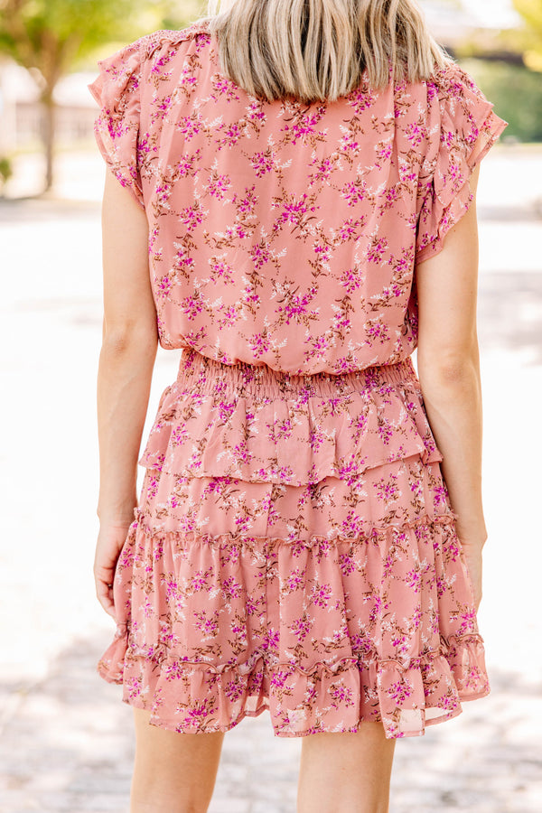 Wherever You Are Marsala Pink Ditsy Floral Dress