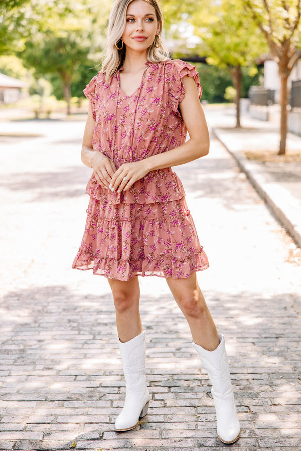 Wherever You Are Marsala Pink Ditsy Floral Dress