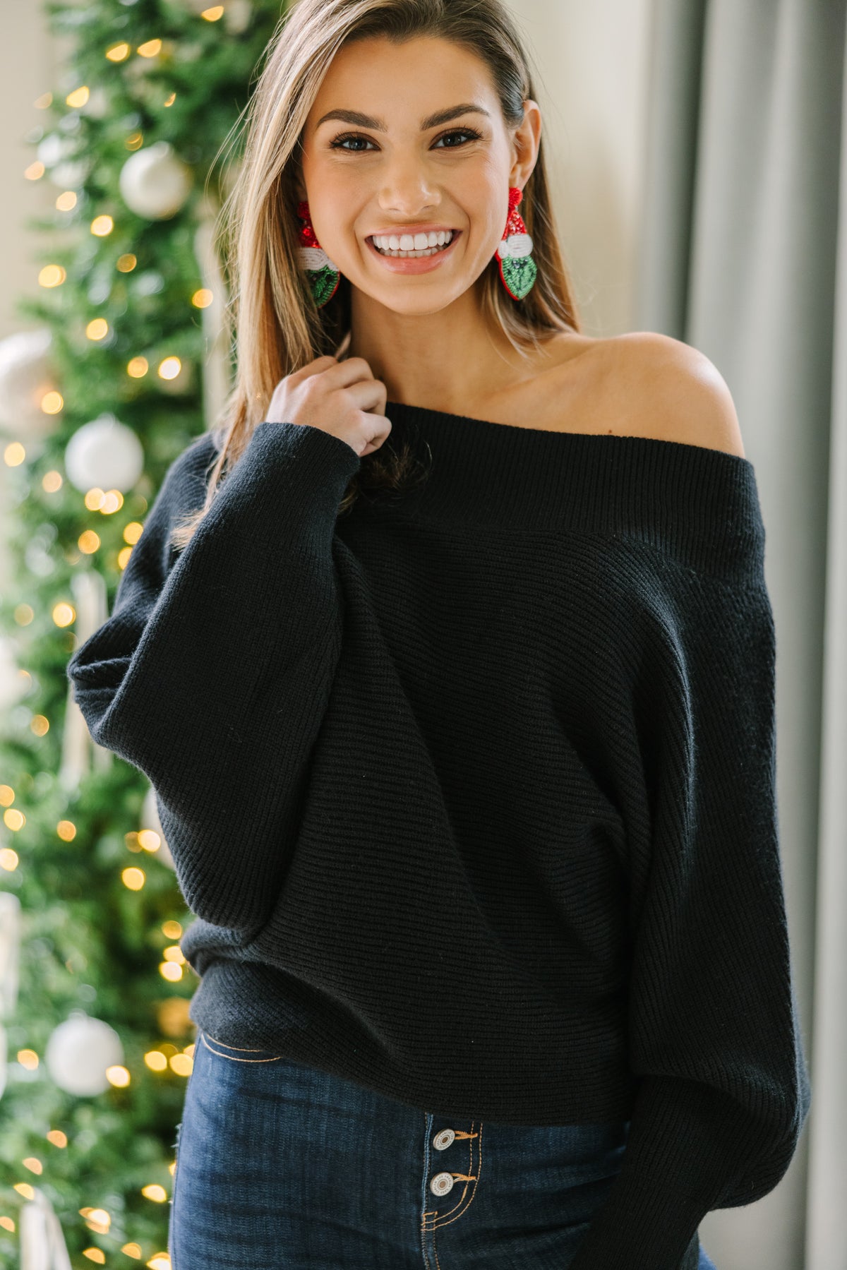 All On You Black Off Shoulder Sweater – Shop the Mint