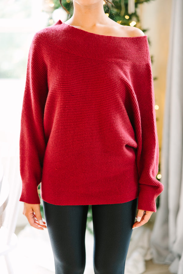 All On You Red Off Shoulder Sweater