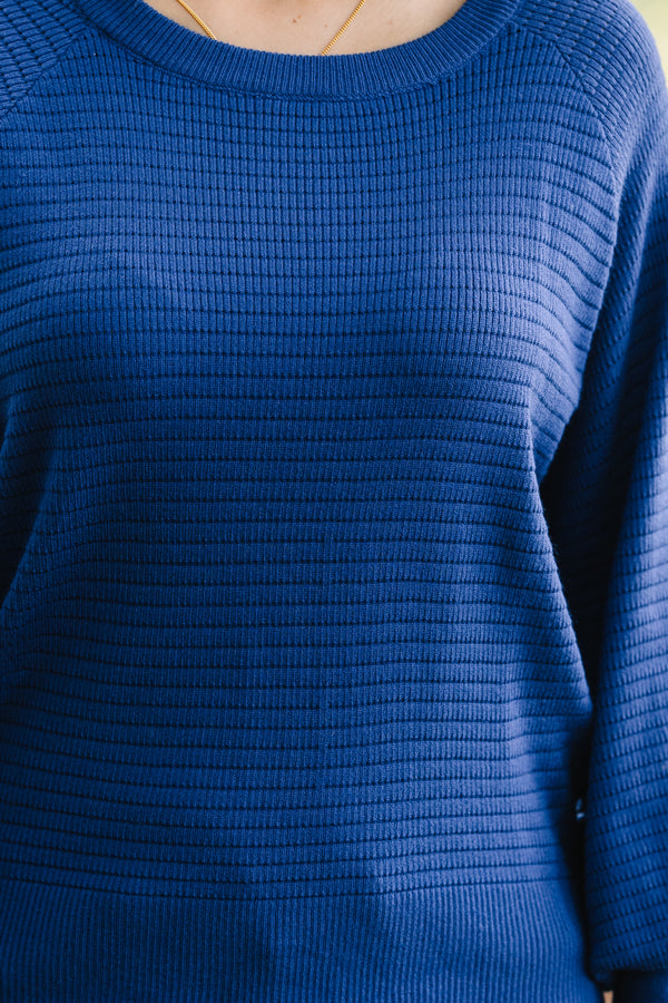 In The Works Royal Blue Ribbed Sweater