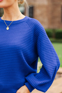 In The Works Royal Blue Ribbed Sweater