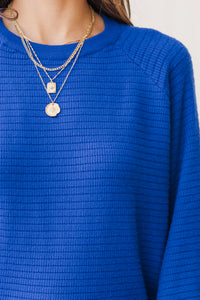 In The Works Royal Blue Ribbed Sweater