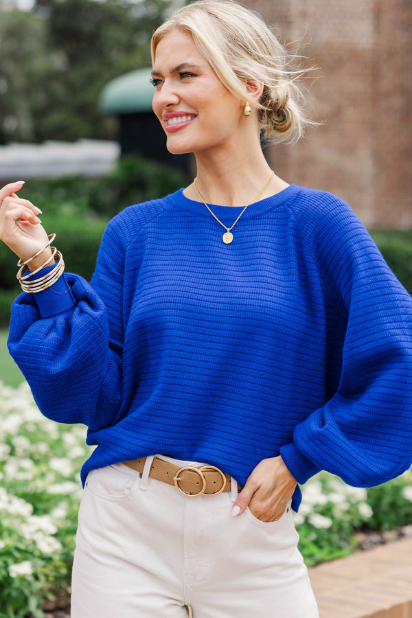In The Works Royal Blue Ribbed Sweater