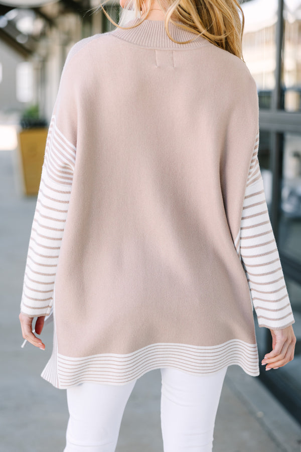 All In Taupe Brown Striped Tunic