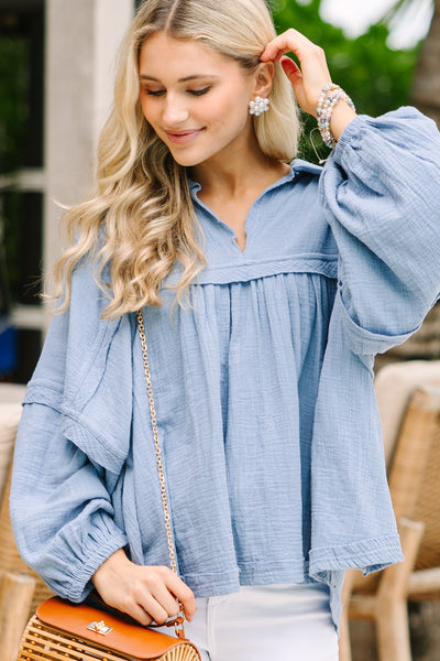 Love Life Denim Blue Babydoll Top – Shop the Mint
