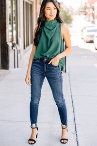 Tell Your Story Hunter Green Cowl Neck Tank