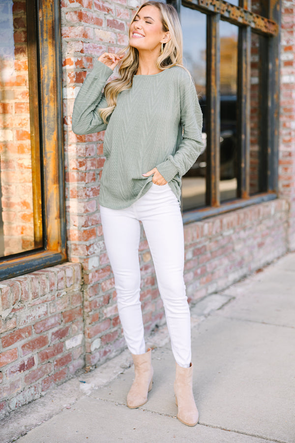 The Slouchy Olive Green Cable Knit Top
