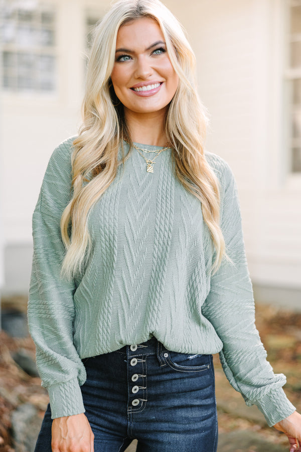 The Slouchy Olive Green Cable Knit Top