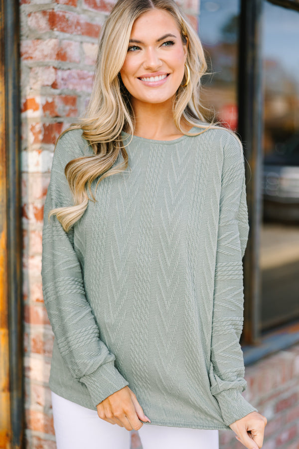 The Slouchy Olive Green Cable Knit Top