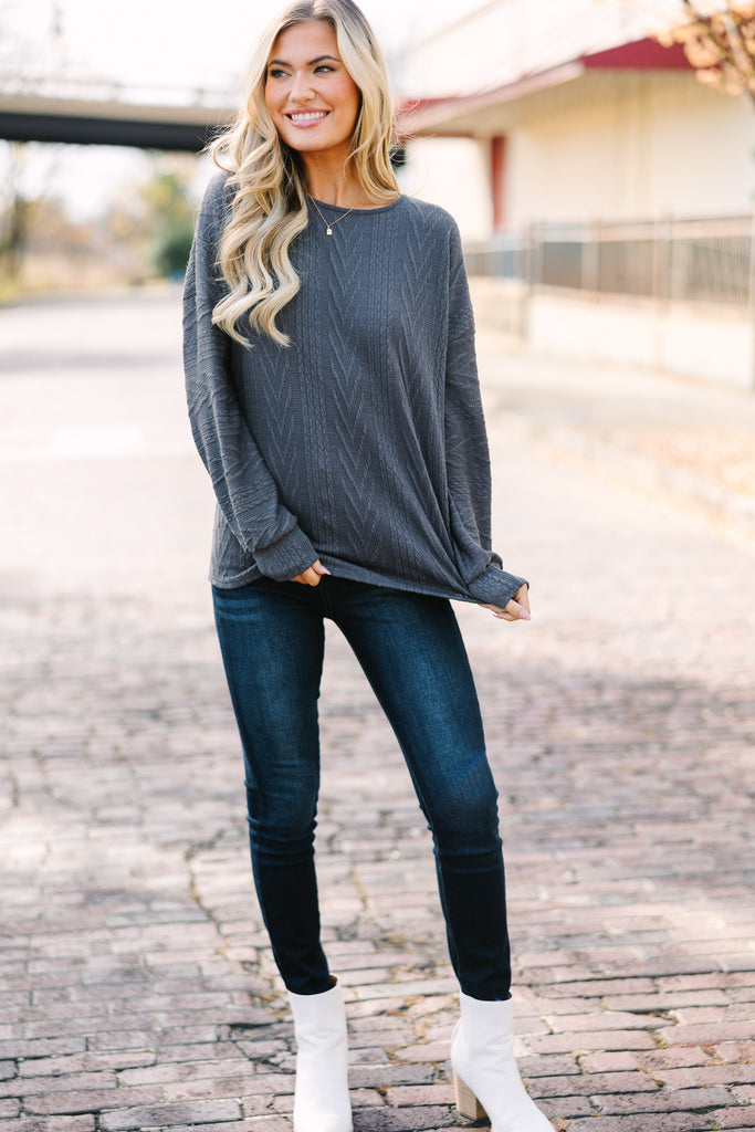 The Slouchy Ash Gray Cable Knit Top – Shop the Mint