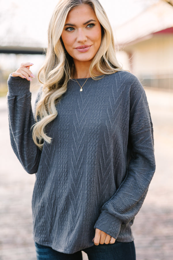 The Slouchy Ash Gray Cable Knit Top