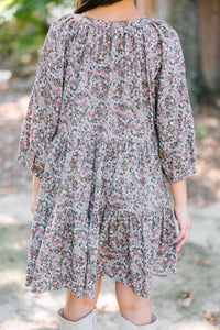 Can't Be Outdone Gray Ditsy Floral Dress