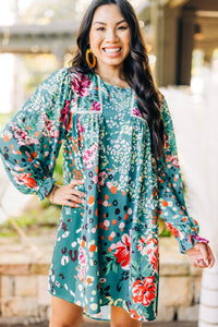 Feeling Compelled Forest Green Mixed Print Dress