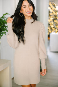 Tell You Everything Taupe Brown Ribbed Sweater Dress
