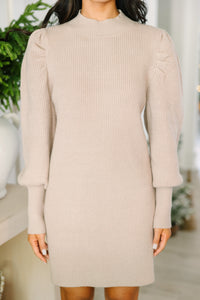 Tell You Everything Taupe Brown Ribbed Sweater Dress