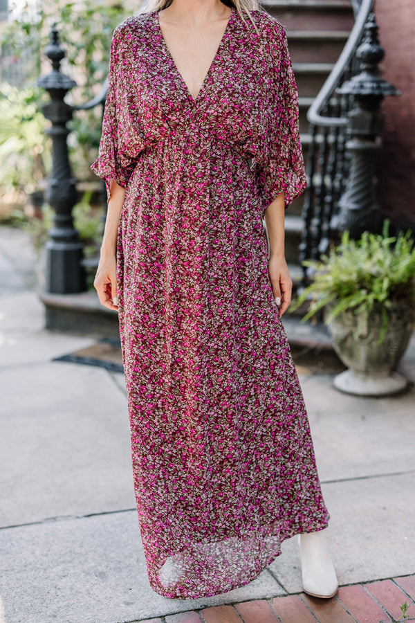 Thinking Of You Burgundy Red Ditsy Floral Maxi Dress
