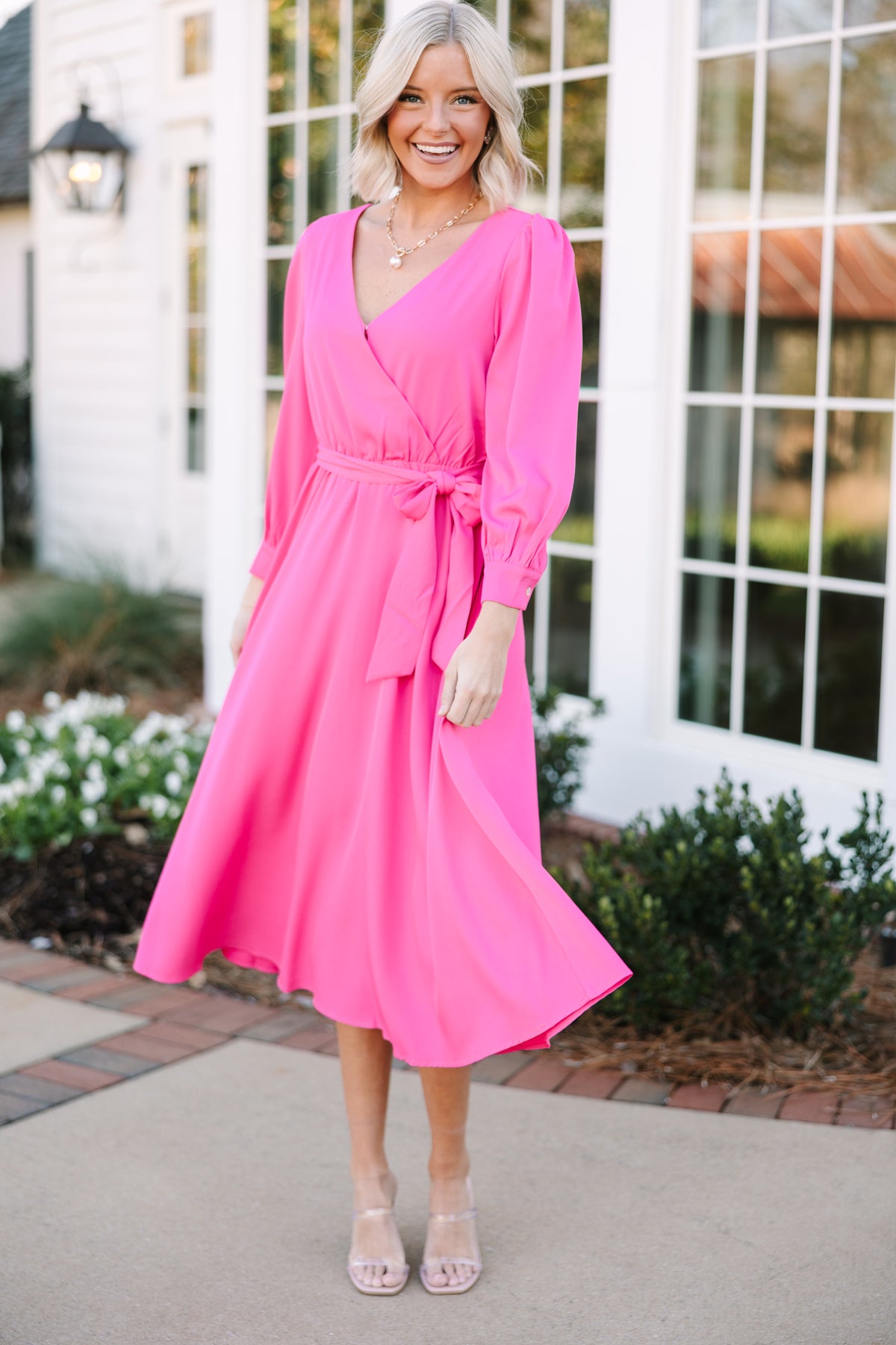 Classy Fuchsia Pink Midi Dress - Flattering Midi Dresses – Shop the Mint