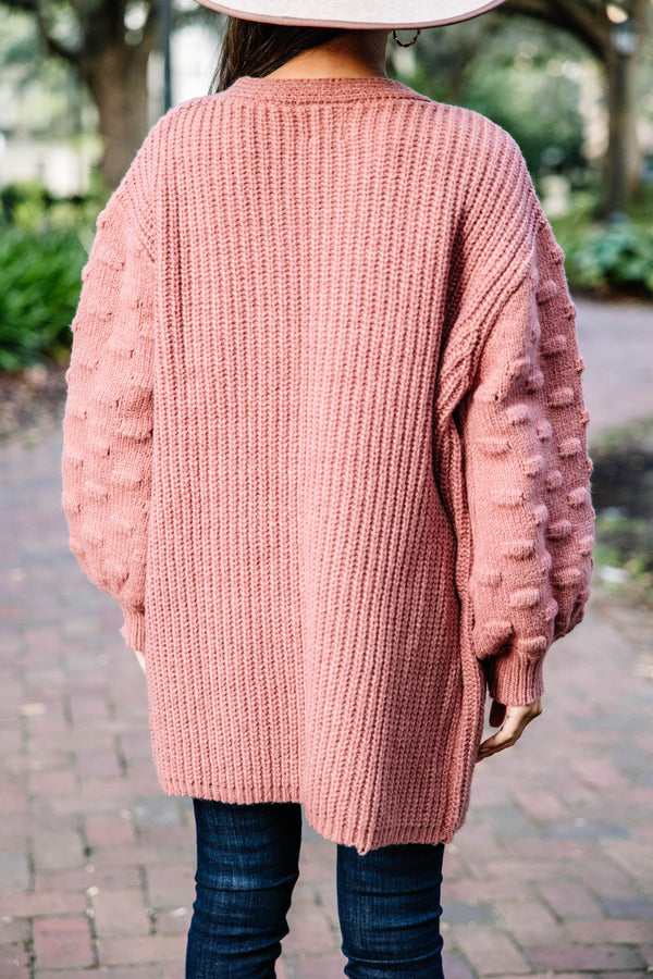 Make Your Day Terracotta Red Pompom Cardigan