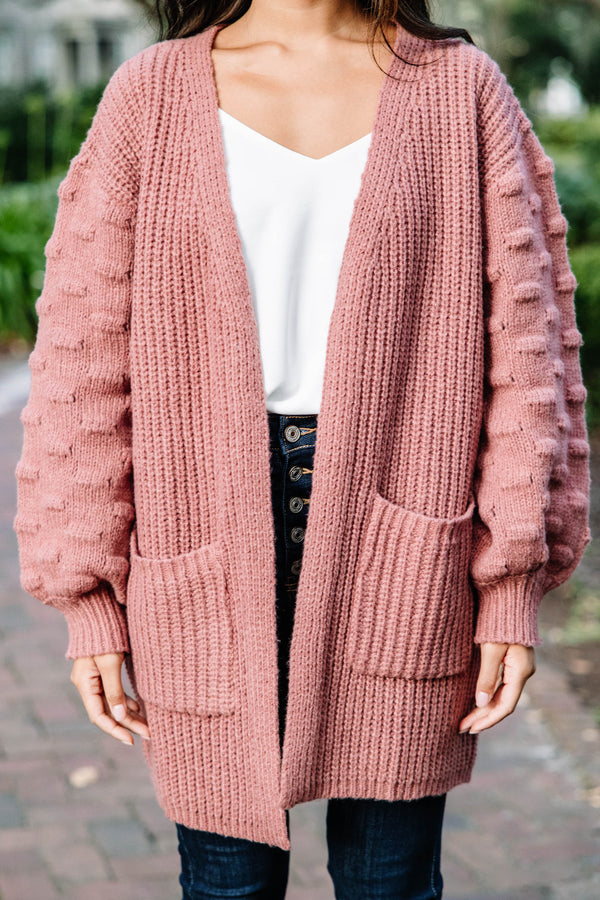 Make Your Day Terracotta Red Pompom Cardigan