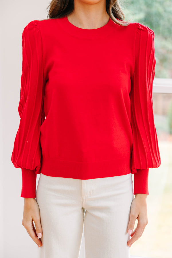 Make It Easy Red Puff Sleeve Sweater