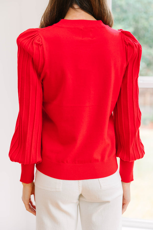 Make It Easy Red Puff Sleeve Sweater