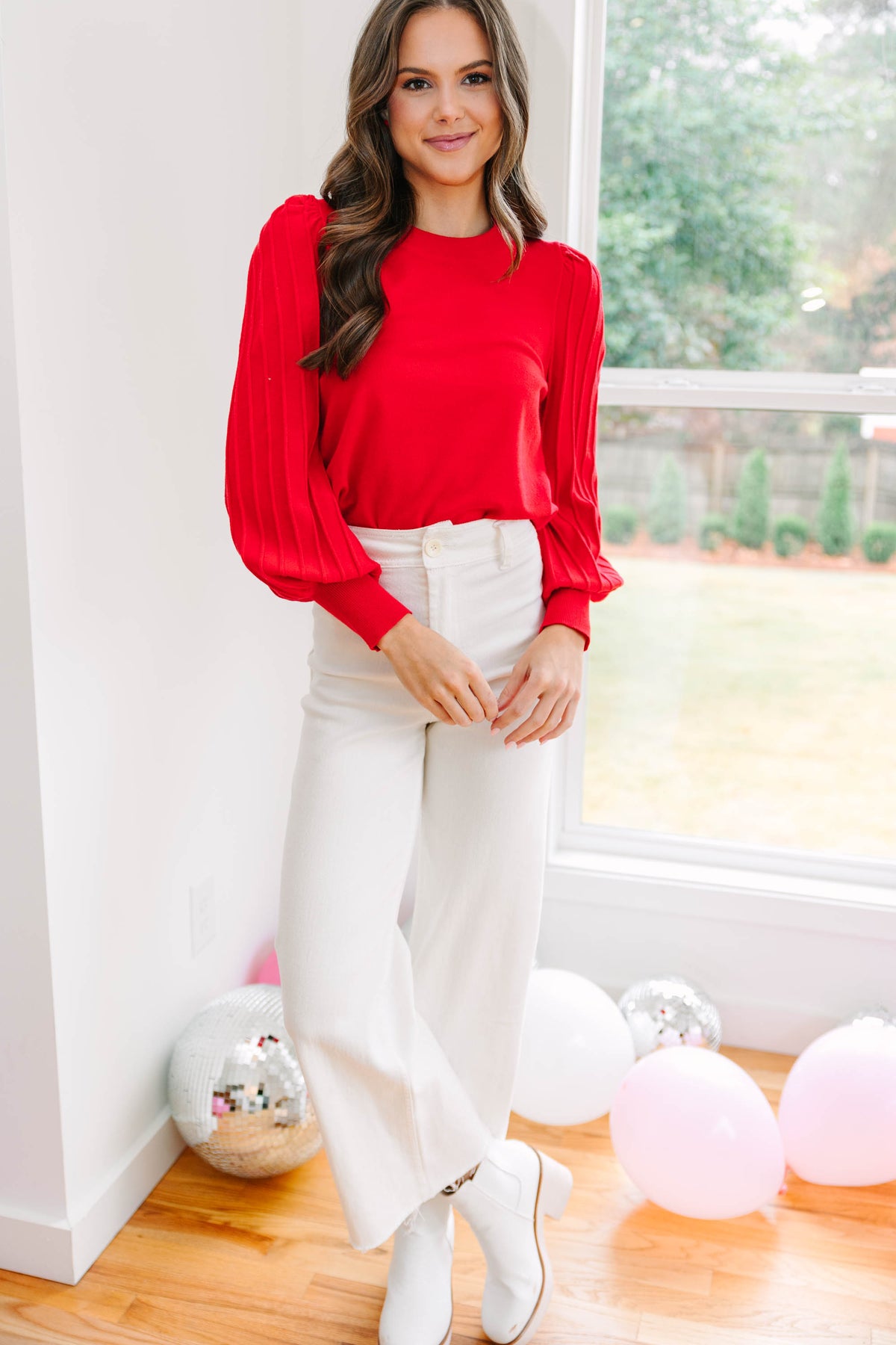 Make It Easy Red Puff Sleeve Sweater Shop the Mint