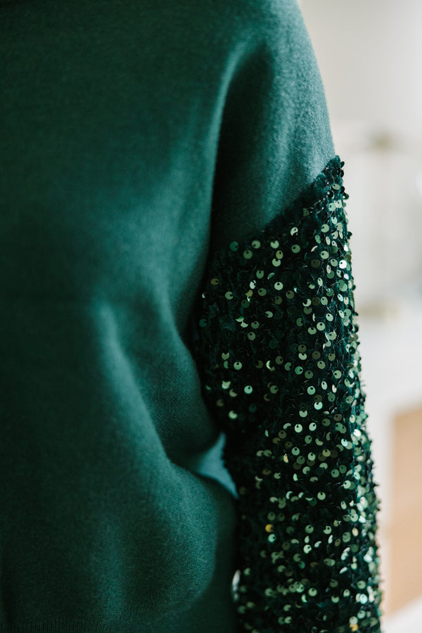 Don't Think Twice Emerald Green Sequin Sweater
