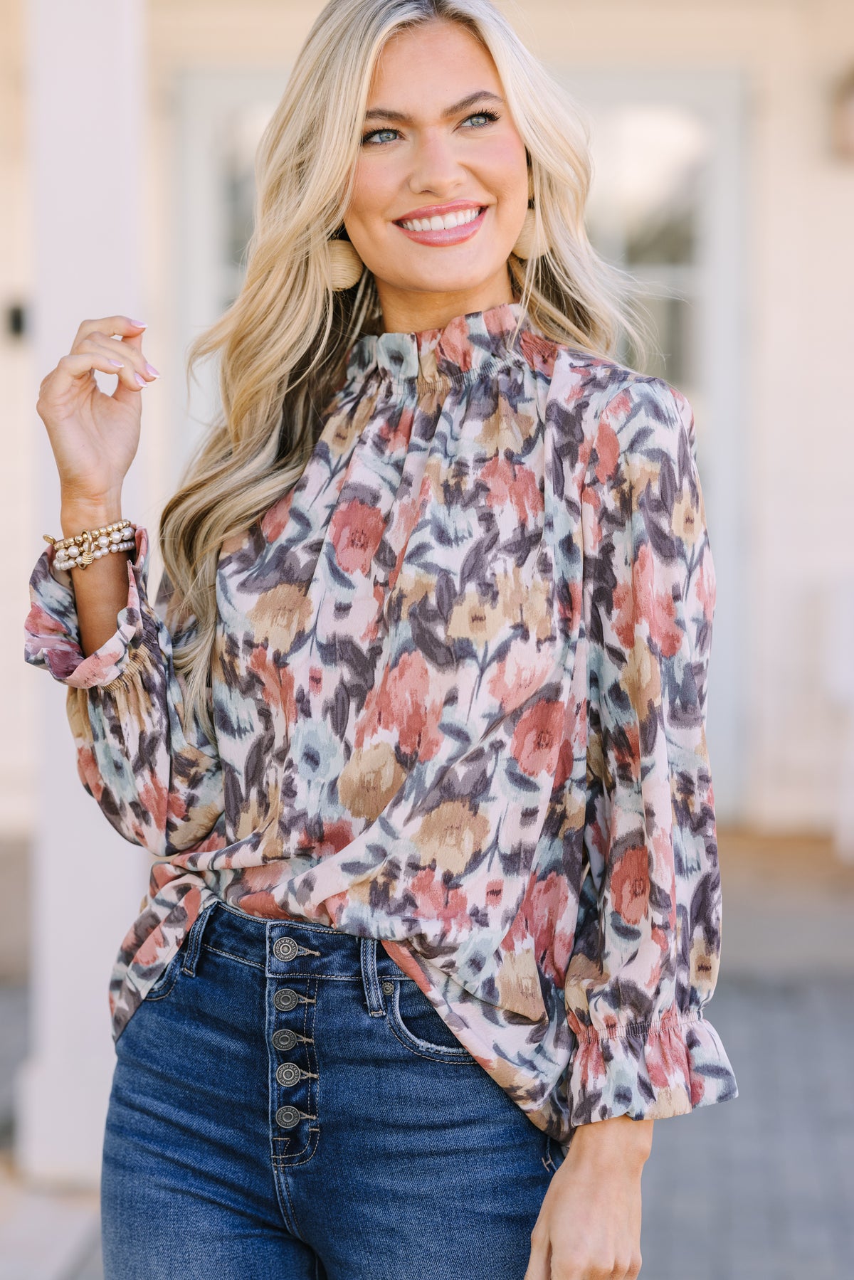 Feminine Cinnamon Brown Floral Blouse - Boutique Blouses – Shop the Mint