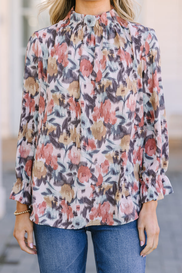 Beauty And Brains Cinnamon Brown Floral Blouse
