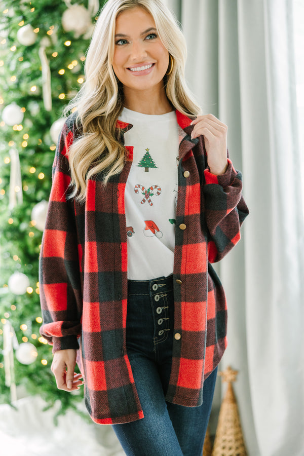 Stay Here Red Buffalo Plaid Button Down Top