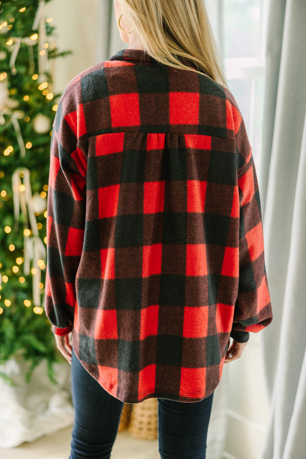Stay Here Red Buffalo Plaid Button Down Top