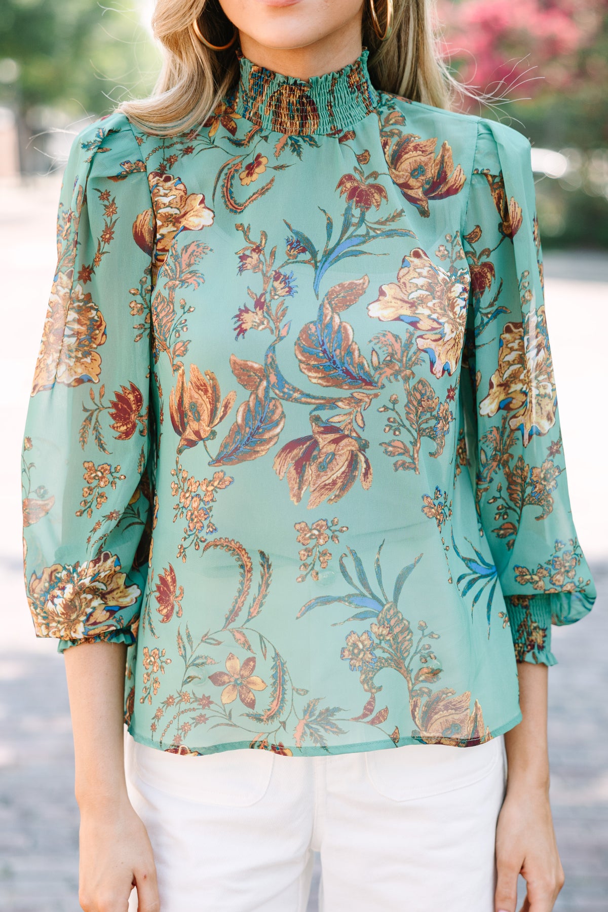 Chic Sage Green Floral Blouse Feminine Blouses Shop The Mint
