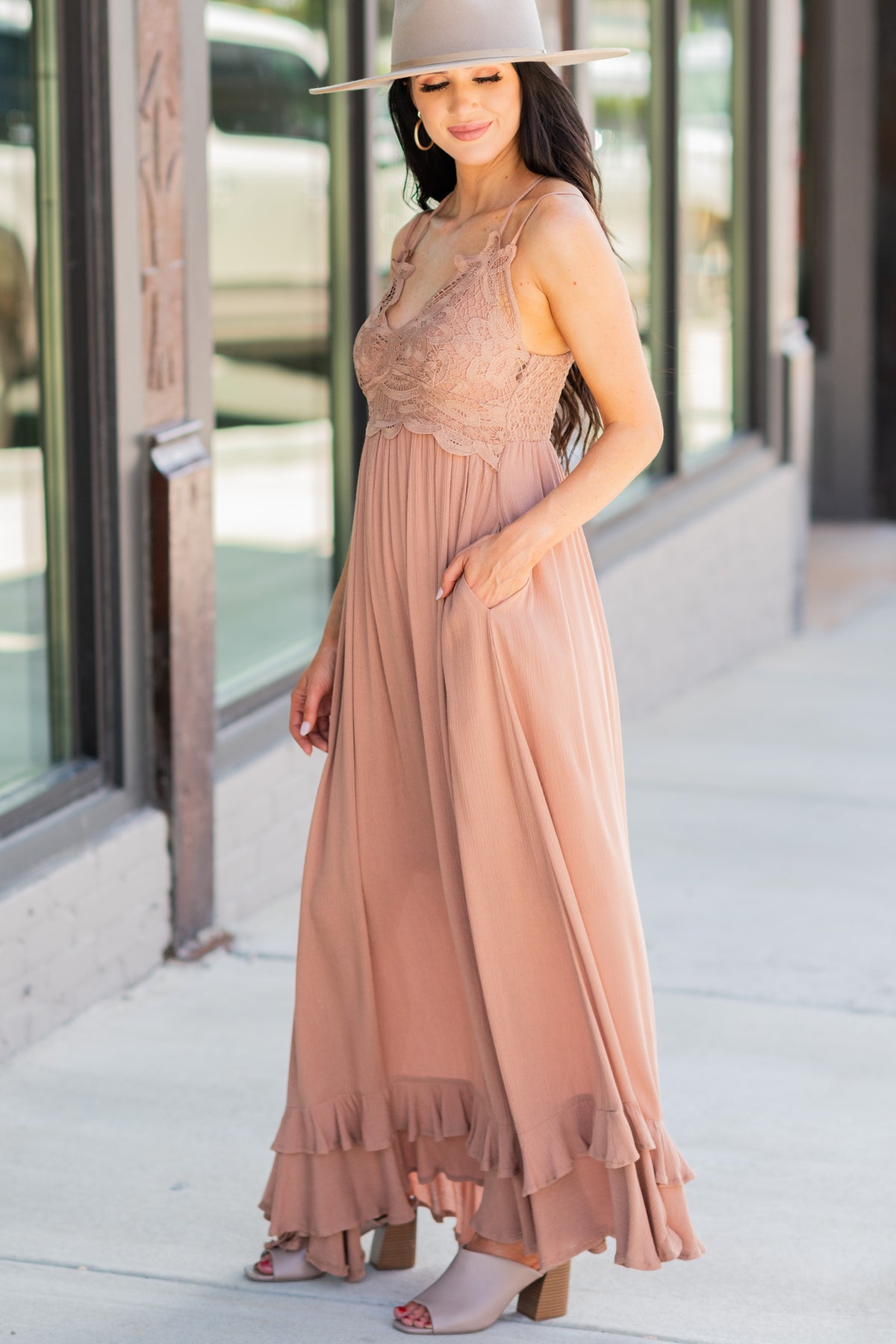 Feminine Clay Orange Crochet Maxi Dress