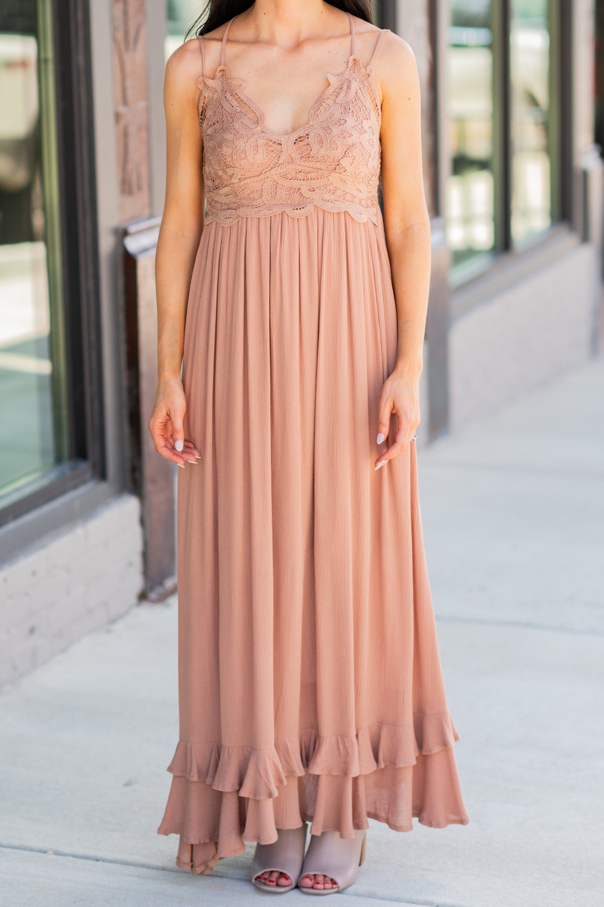 Feminine Clay Orange Crochet Maxi Dress