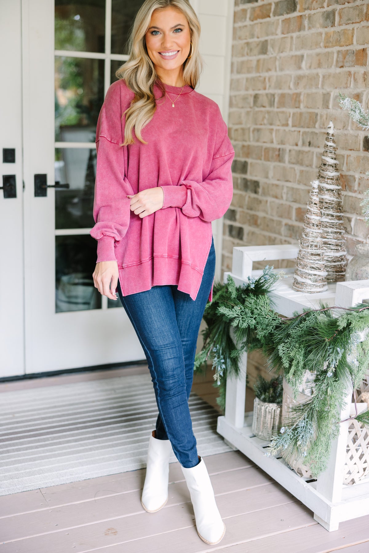 The Slouchy Wine Red Pullover - Casual Cute Pullovers – Shop the Mint