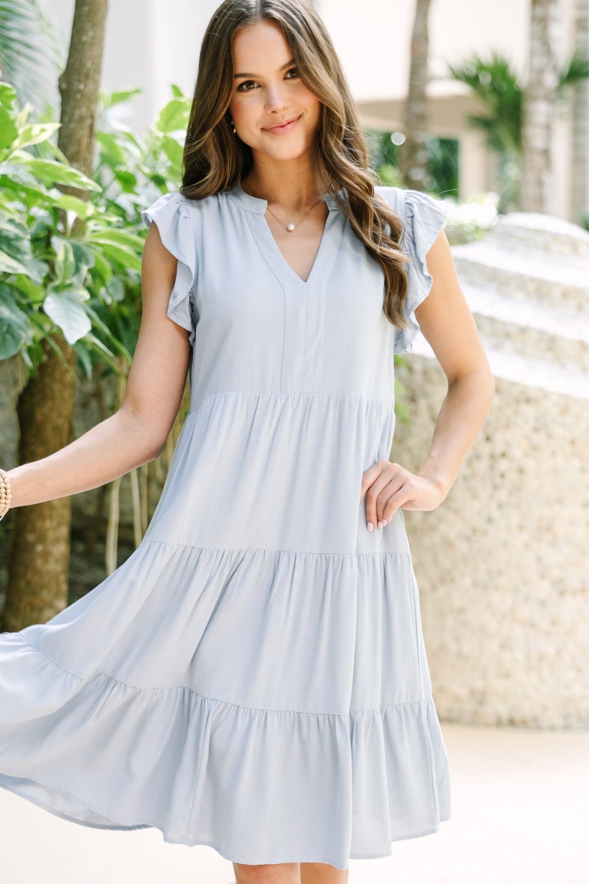 Make It Your Own Light Blue Tiered Dress, X Large - The Mint Julep Boutique