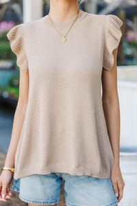 Certain Joy Taupe Brown Knit Top