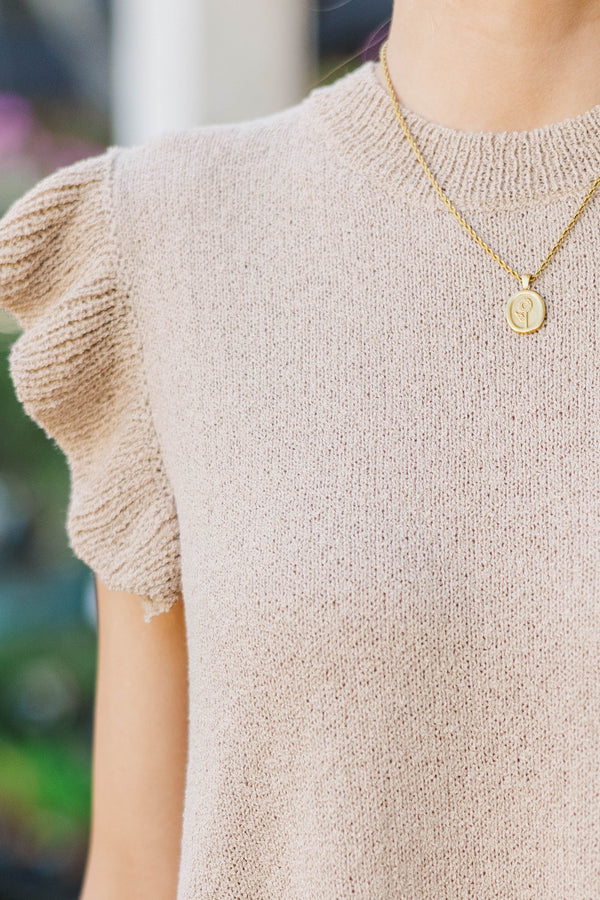 Certain Joy Taupe Brown Knit Top