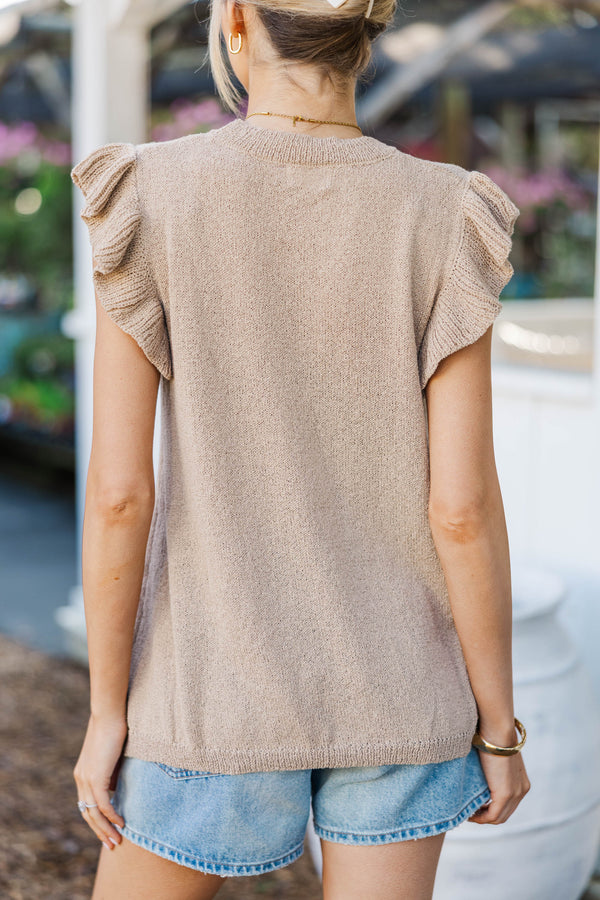 Certain Joy Taupe Brown Knit Top