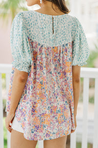 All About You Aqua & Pink Floral Blouse