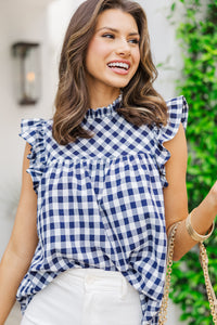 What You Want Navy Blue Gingham Blouse