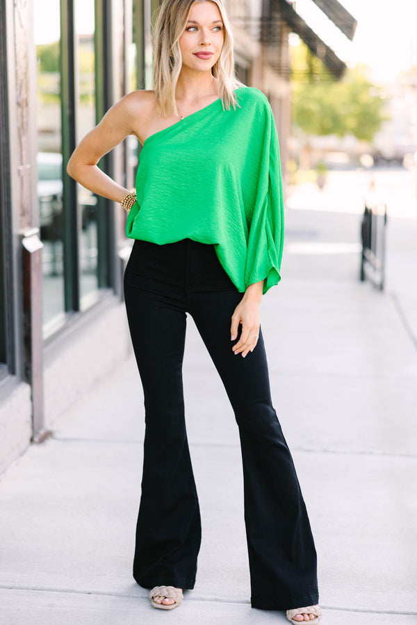 Go Where You Choose Kelly Green One Shoulder Top