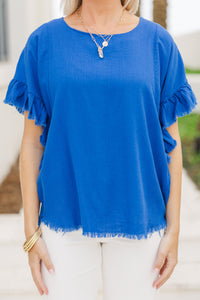 Find You Out Royal Blue Linen Top