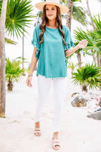 Find You Out Lagoon Green Linen Top