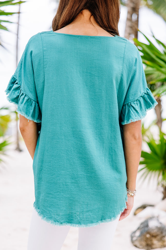 Find You Out Lagoon Green Linen Top – Shop the Mint